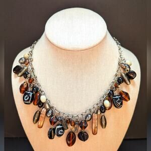 Just Jewelry Dangly Movement ChaCha Neutral Glass Bead Boho Necklace